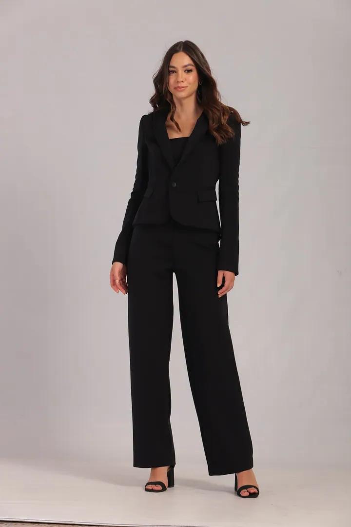 Women Tailoring: Blazer & wide-leg trousers, Black, front view